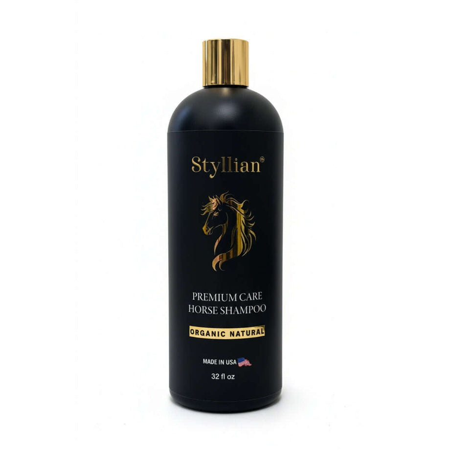 Styllian Premium Horse Shampoo 32 oz bottle featuring organic natural ingredients for premium care.