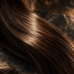 Warm light revealing the natural shine of dark chestnut strands